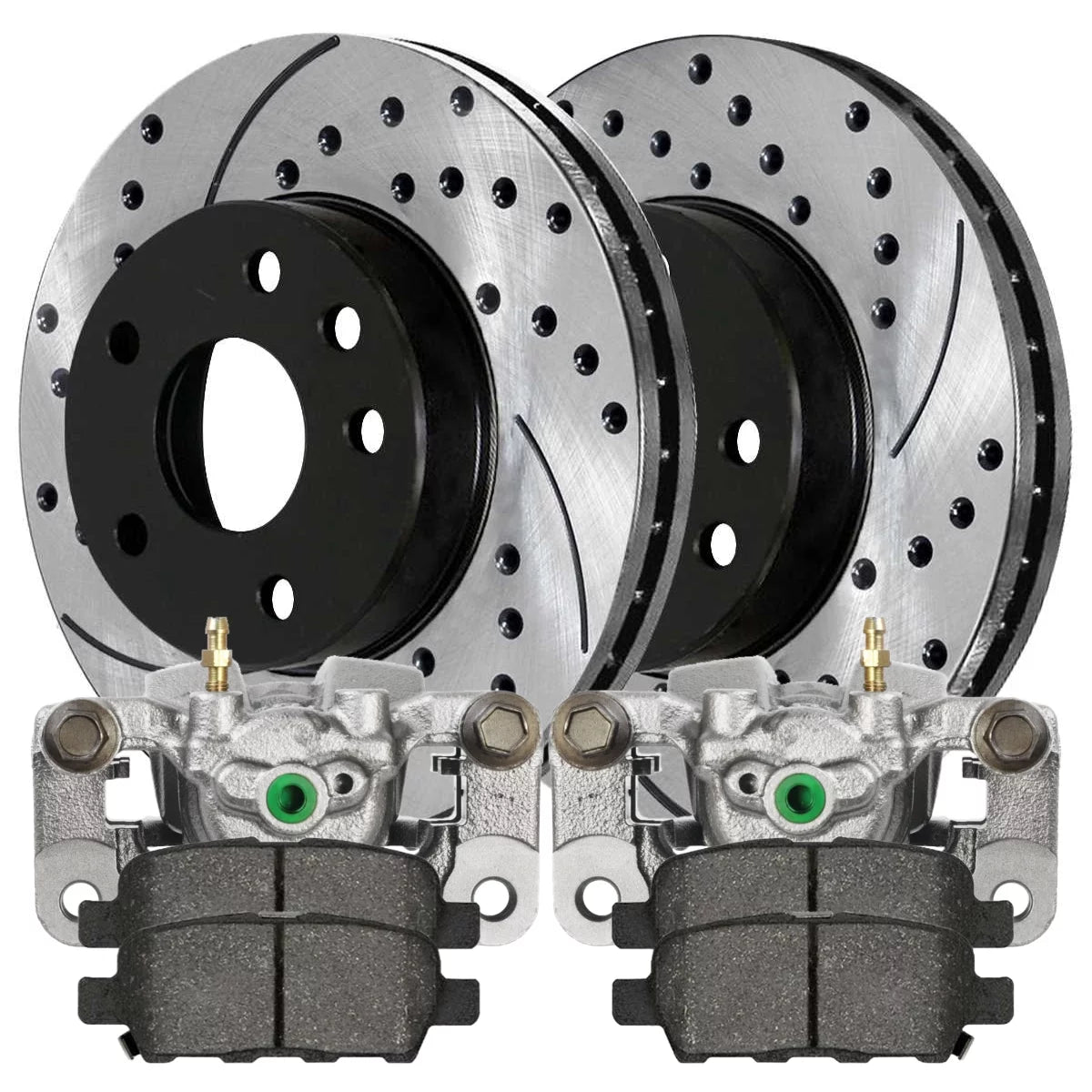 AutoShack Rear Brake Calipers Ceramic Pads Drilled Slotted Rotors Black Kit Driver and Passenger Side Replacement for 2008 2009 2010 INFINITI EX35 3.5L V6 AWD RWD BCPKG0718