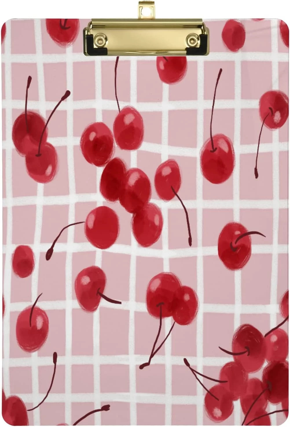 FMSHPON Sweet Cherry On Checked Clipboard Hardboard Wood Nursing Clip Board and Pull for Standard A4 Letter 13x9 inches