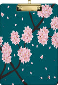 Wellsay Cherry Blossom Flower on Green Acrylic Clipboard Letter Size 9 x 12.5 Decorative Clipboard with Low Profile Silver Metal Clip for Office School Student Women