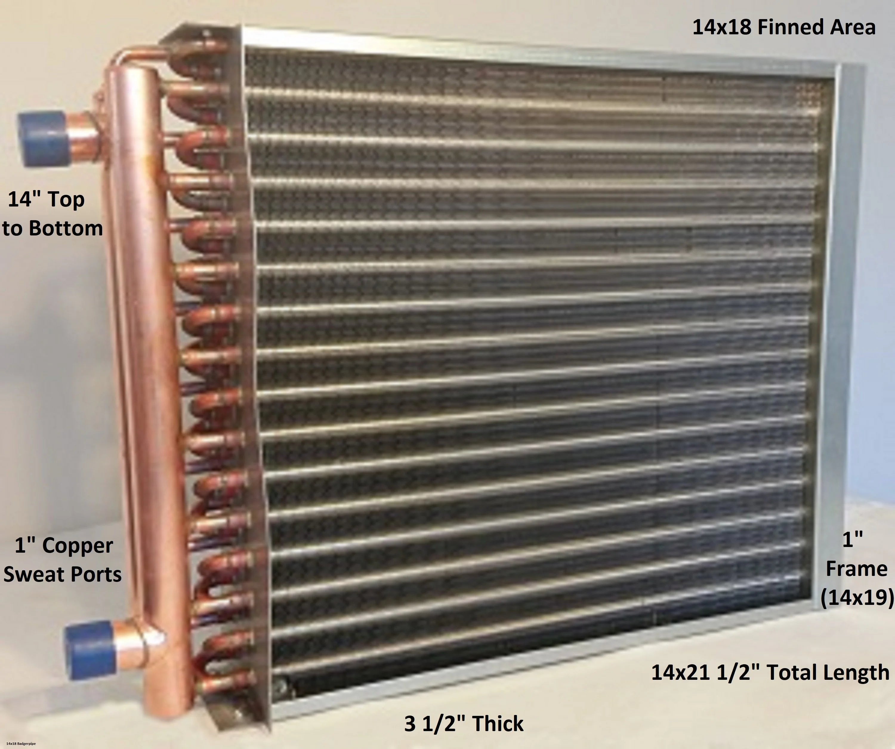 14x18 Water to Air Heat Exchanger 1" Copper Ports With Install Kit
