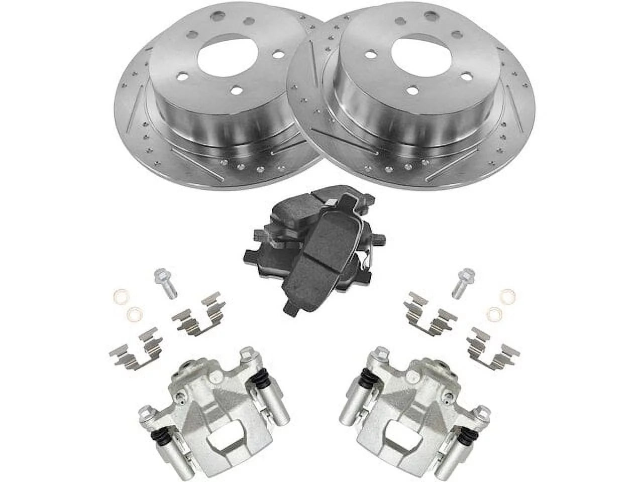 Rear Ceramic Brake Pad Cross Drilled and Slotted Rotor and Caliper Set - Compatible with 2002 - 2017 Nissan Altima 2003 2004 2005 2006 2007 2008 2009 2010 2011 2012 2013 2014 2015 2016