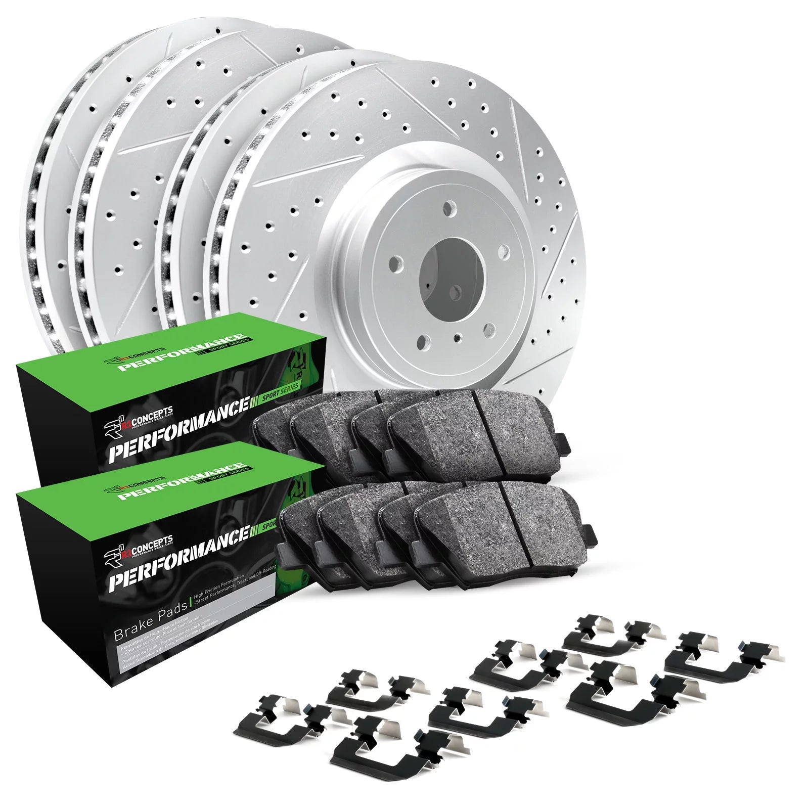 R1 Concepts Front Rear Brakes and Rotors Kit |Front Rear Brake Pads| Brake Rotors and Pads| Performance Sport Brake Pads and Rotors WBSH2-47016