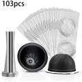 Yannee Coffee Capsule Cup Self Stick Aluminum Foil Tamper Set for Nespresso Vertuo,2*Capsule cups + 100*Aluminum foil + 1*Tamper