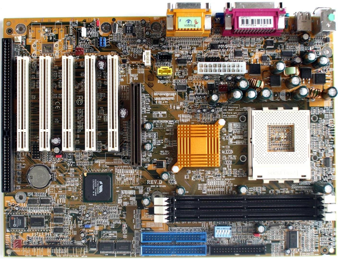 MB, AM75 REV.D, AM75-TC P/N AM7502-4 R.D00, AUDIO/VIDEO, 1xISA, 5x PCI