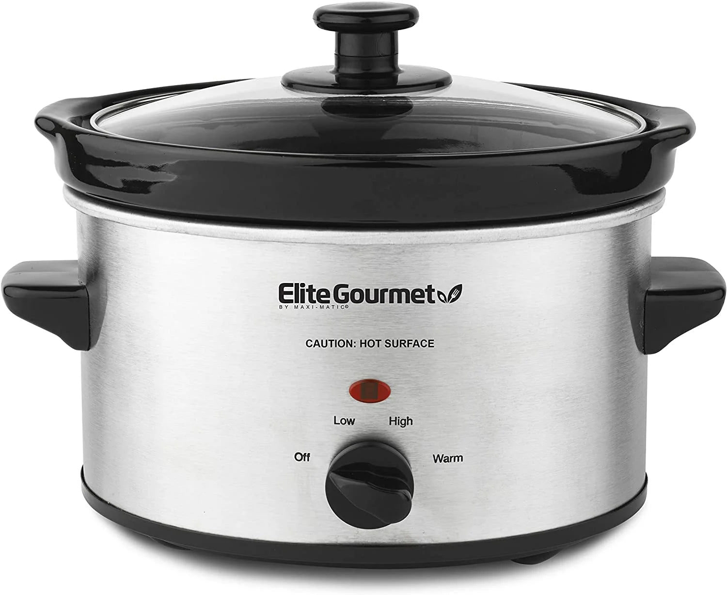 Elite Gourmet MST-275XS Electric Slow Cooker, Adjustable Temp, Entrees, Sauces, Stews & Dips, Dishwasher Glass Lid & Ceramic Pot, 2Qt Capacity, Stainless Steel