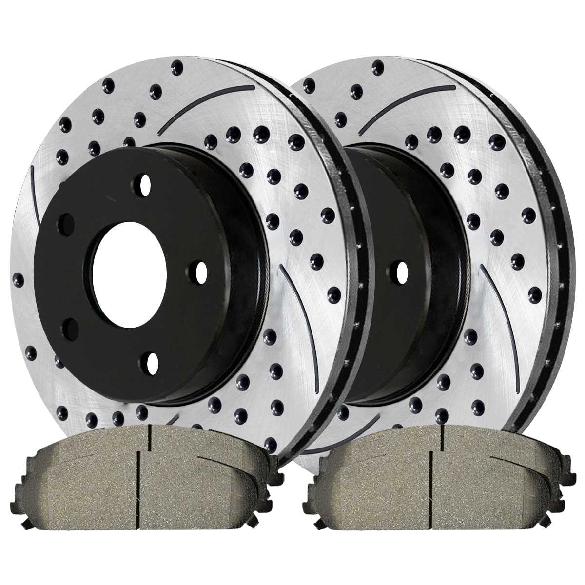 AutoShack Front Drilled Slotted Brake Rotors Black and Performance Ceramic Pads Kit Driver and Passenger Side Replacement for Dodge Challenger Magnum 2011-2013 2016-2018 Charger 2005-2020 Chrysler 300
