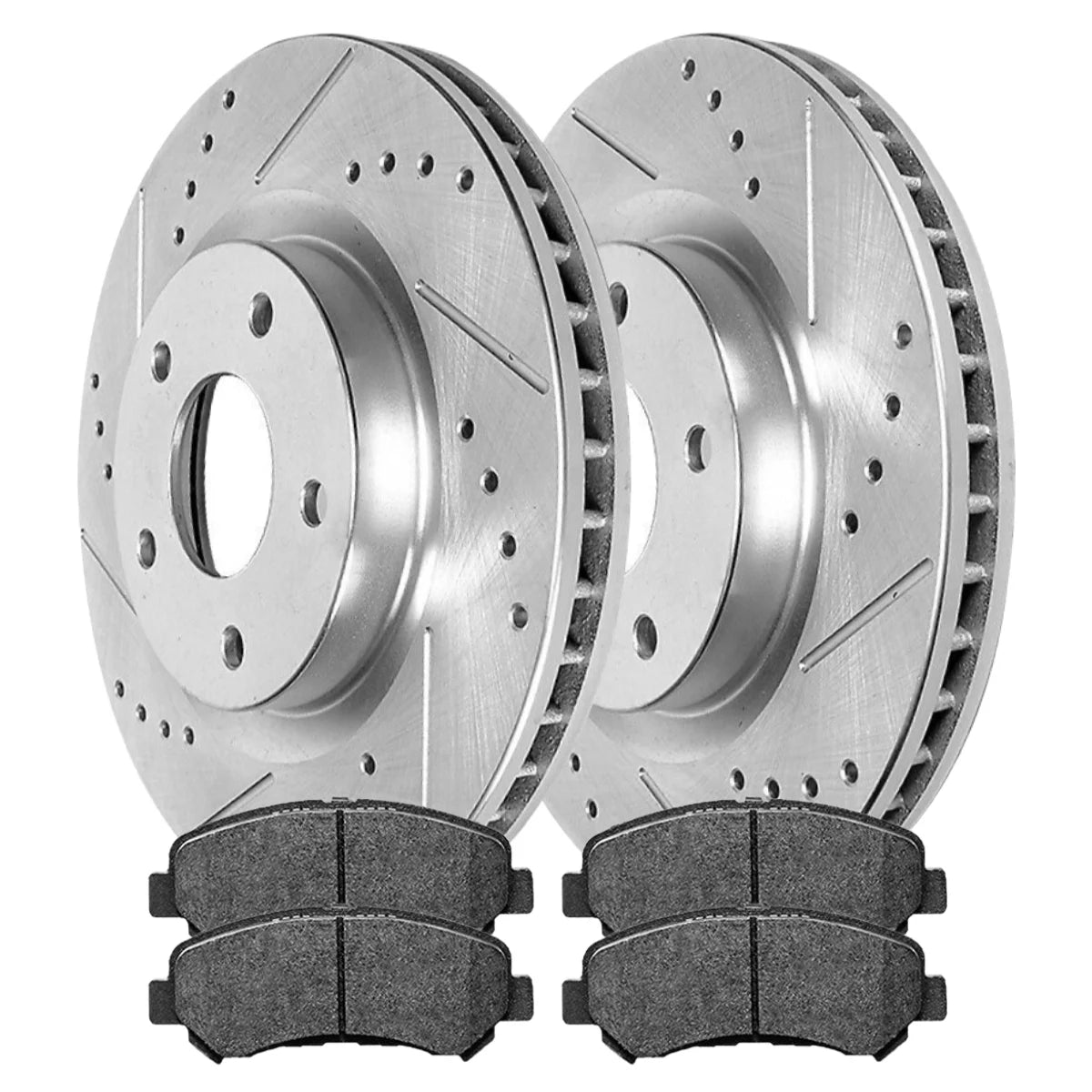 AutoShack Front Drilled Slotted Brake Rotors Silver and Performance Ceramic Pads Kit Driver and Passenger Side Replacement for 2008-2011 2012 2013 Nissan Rogue 2014-2015 Rogue Select 2.5L AWD FWD