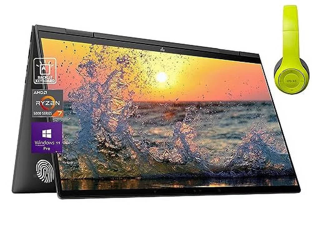 HP Envy x360 2-in-1 Convertible Business Laptop, 15.6 Inch FHD Touchscreen, AMD Ryzen 7 5700U, Windows 11 Pro, 64GB RAM, 2TB SSD, Fingerprint Reader, Backlit Keyboard, WiFi 6, Black, PCM