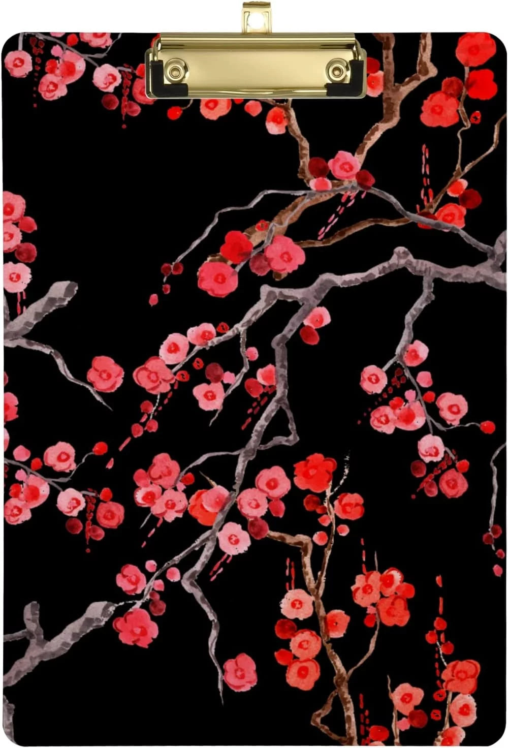 ZHANZZK Blossom Cherry Flowers Black Clipboard Hardboard Wood Nursing Clip Board and Pull for Standard A4 Letter 13x9 inches