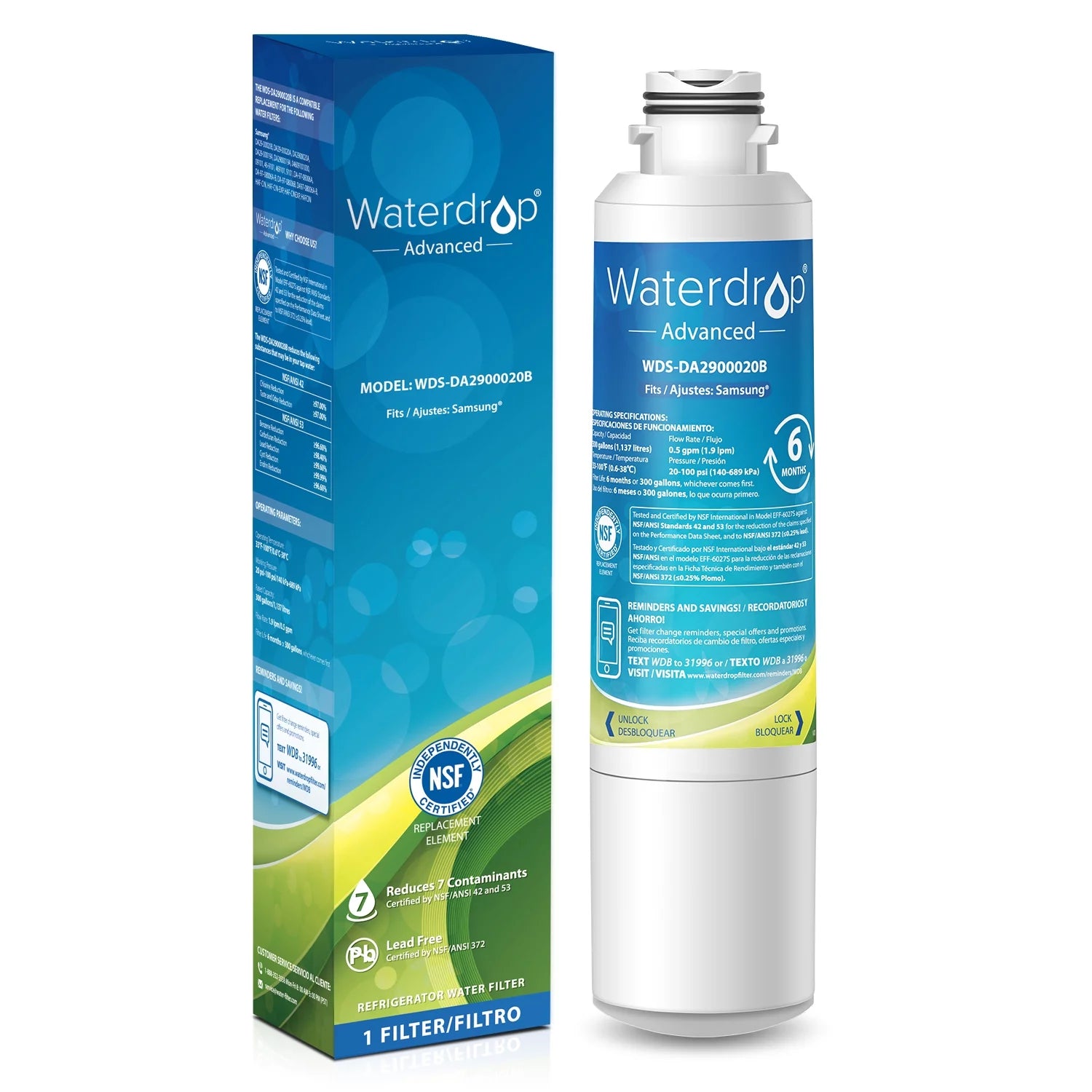 Waterdrop Refrigerator Water  Replacement for Samsung RF24FSEDBSR, DA29-00020B, DA29-00020B-1, DA97-08006A-B, Haf-Cin/Exp, 46-9101, RF4267HARS, RF28HFEDBSR, 1 pack