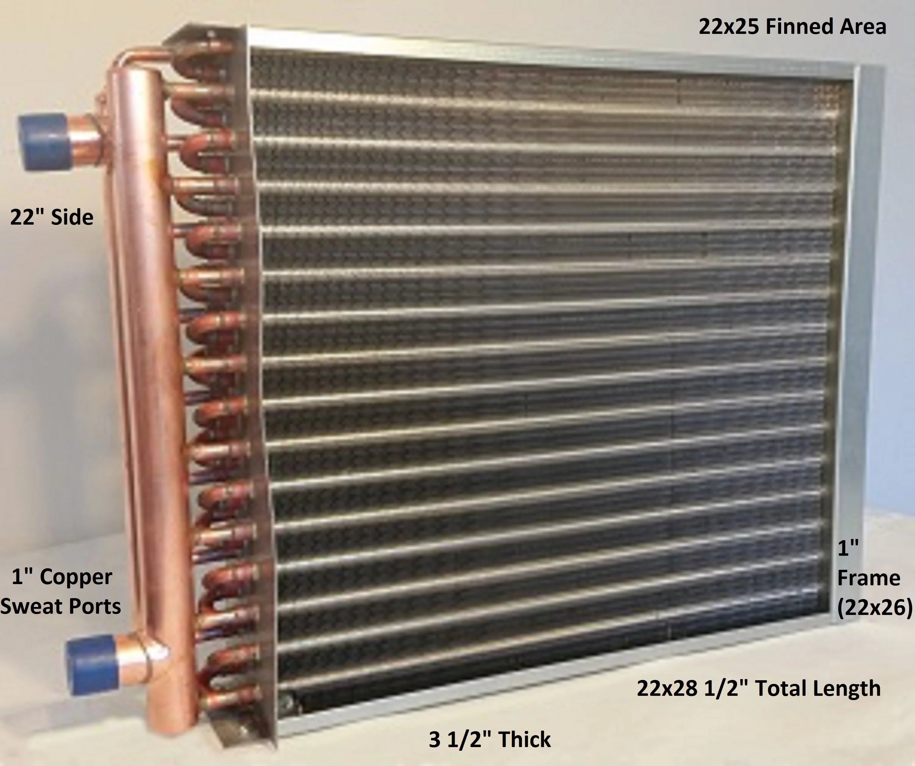 22X25  Water to Air Heat Exchanger 1" Copper Ports With Install Kit