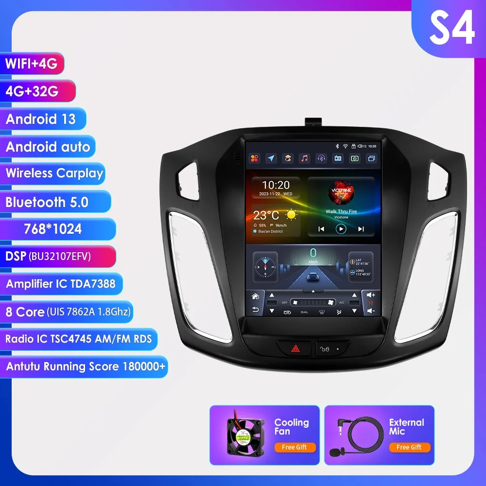 Apple Carplay Android 13.0 Wifi Bluetooth 4+32GB RDS 9.7 Car Stereo Radio Head Unit GPS Navigation Player For Ford Focus 2011 2012 2013 2014 2015 2016 2017 2018 2019