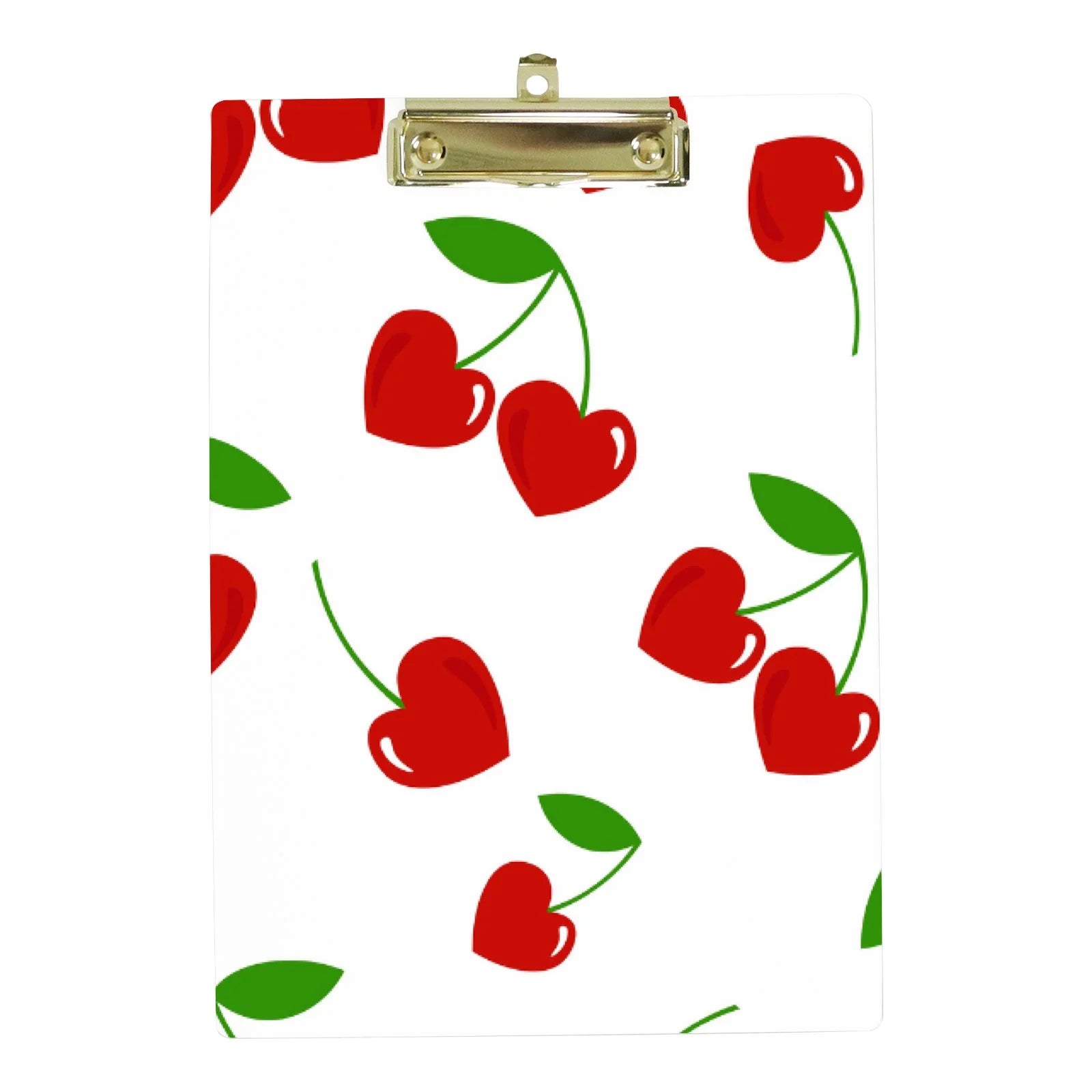 Hidove Acrylic Clipboard, Ornament with Cherry Hearts Seamless Pattern Standard A4 Letter Size Clipboards with Gold Low Profile Clip, Art Decorative Clipboard 12 x 8 inches