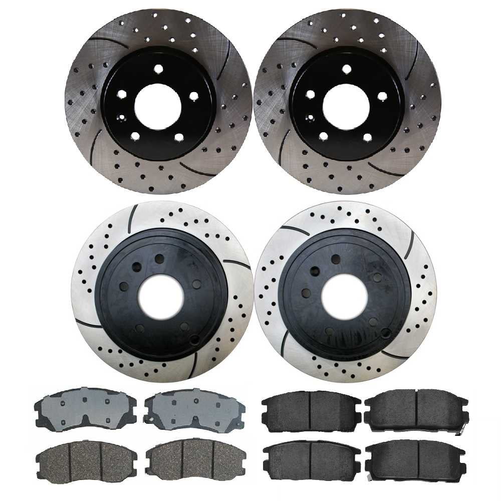AutoShack Front and Rear Drilled Slotted Brake Rotors Black and Ceramic Pads Kit Replacement for Saturn Vue Pontiac Torrent Suzuki XL-7 Chevrolet Captiva Sport 2007-2009 Equinox V6 BRAKEPKG566
