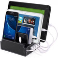 G.U.S Android/USB-C Charging Station, Detachable Universal Multi-Port USB Charging Station Desktop and Bedside Charging Stand Organizer. Black Leatherette PLUS Cable Ties & Set of 4 Cables