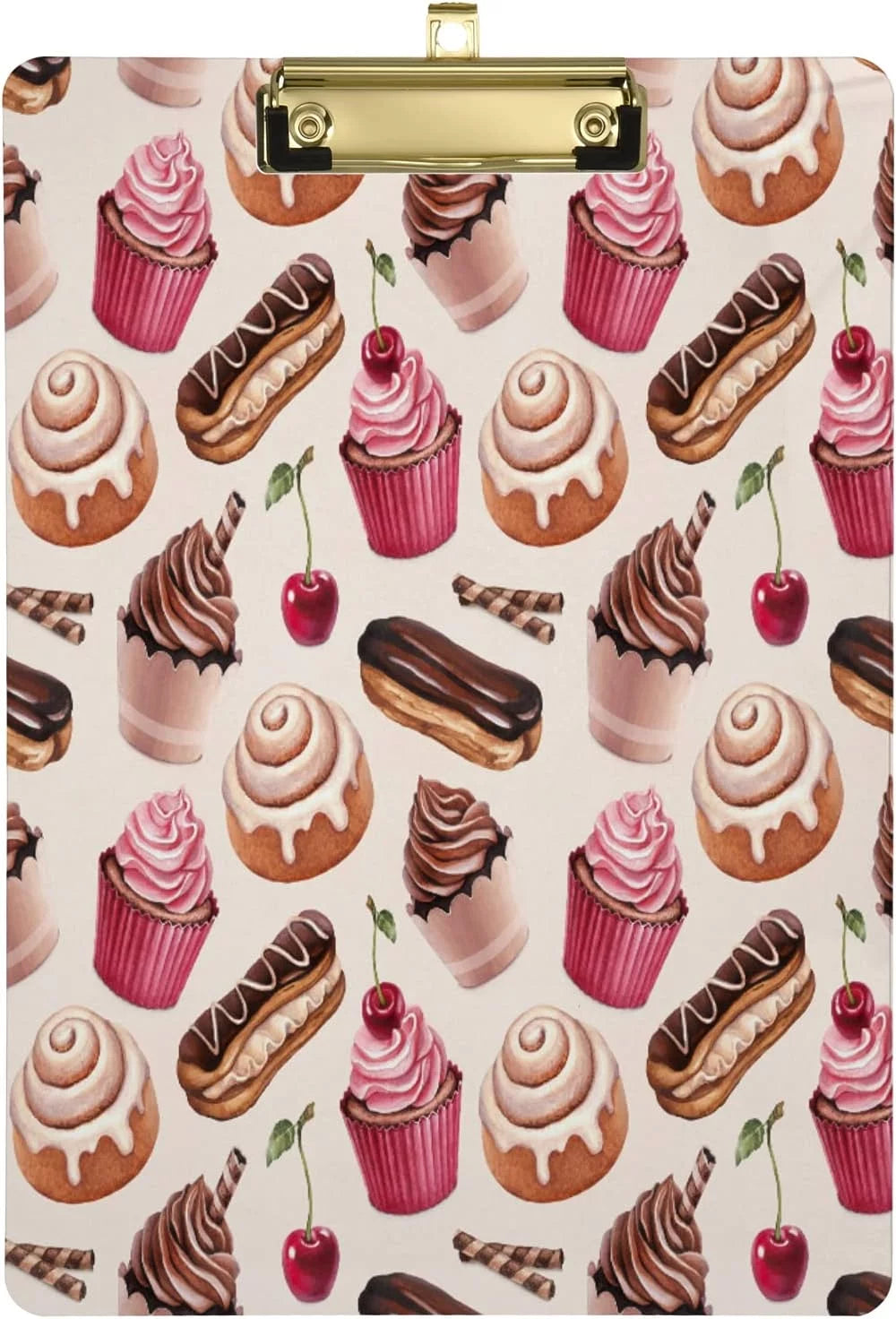 KXMDXA Cupcake Cherry Fruit Clipboard Hardboard Wood Nursing Clip Board and Pull for Standard A4 Letter 13x9 inches