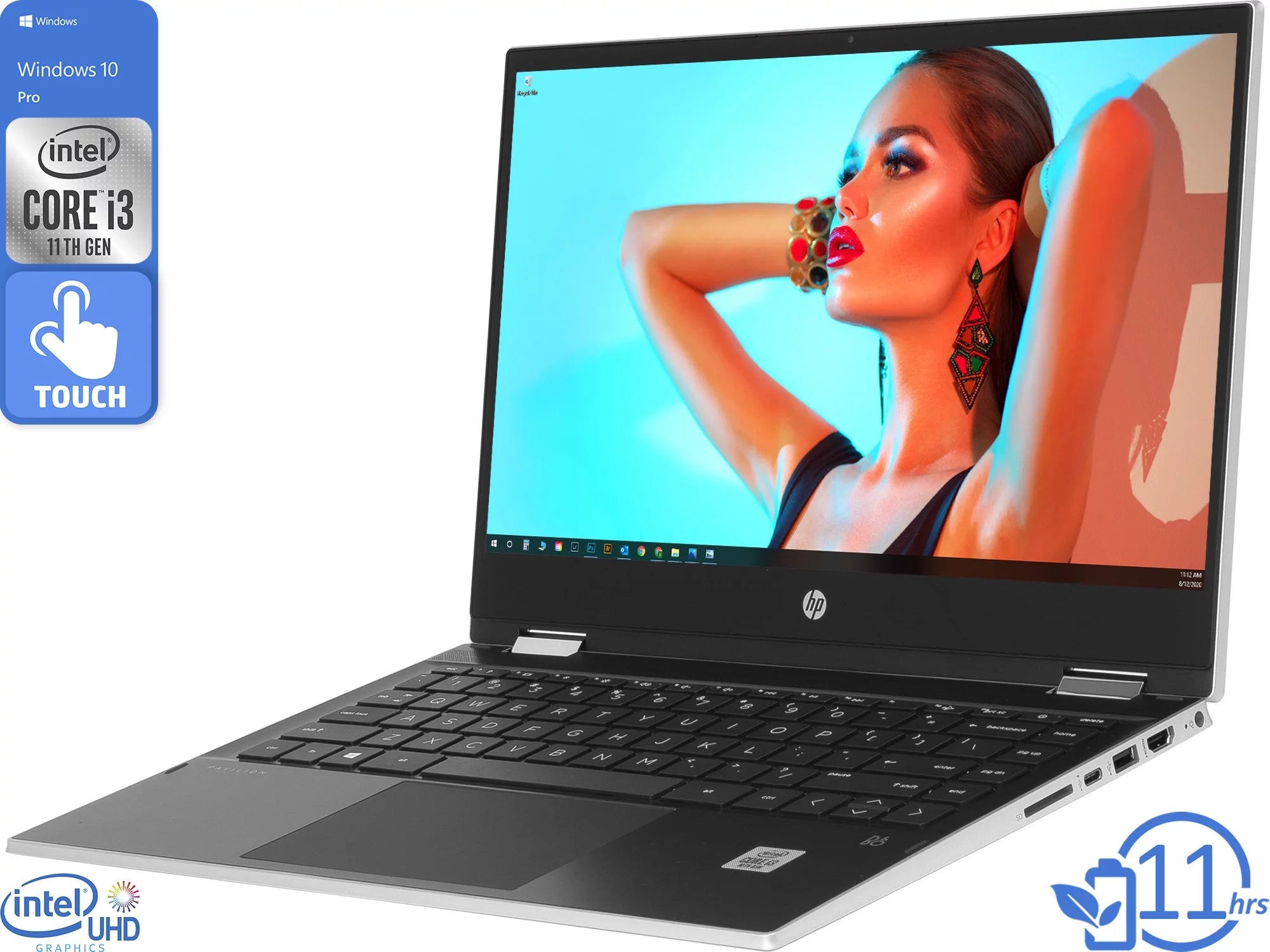 HP Pavilion x360 2-in-1, 14 HD Touch Display, Intel Core i3-1115G4 Upto 4.1GHz, 8GB RAM, 1TB NVMe SSD, HDMI, DisplayPort via USB-C, Card Reader, Wi-Fi, Bluetooth, Windows 10 Pro S