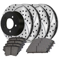 AutoShack Front and Rear Drilled Slotted Brake Rotors Black Performance Ceramic Pad Kit Replacement for 2005-2011 2012 2013 2014 Chrysler 300 2009-2011 Dodge Challenger 3.5L 3.6L 5.7L V6 V8 AWD RWD