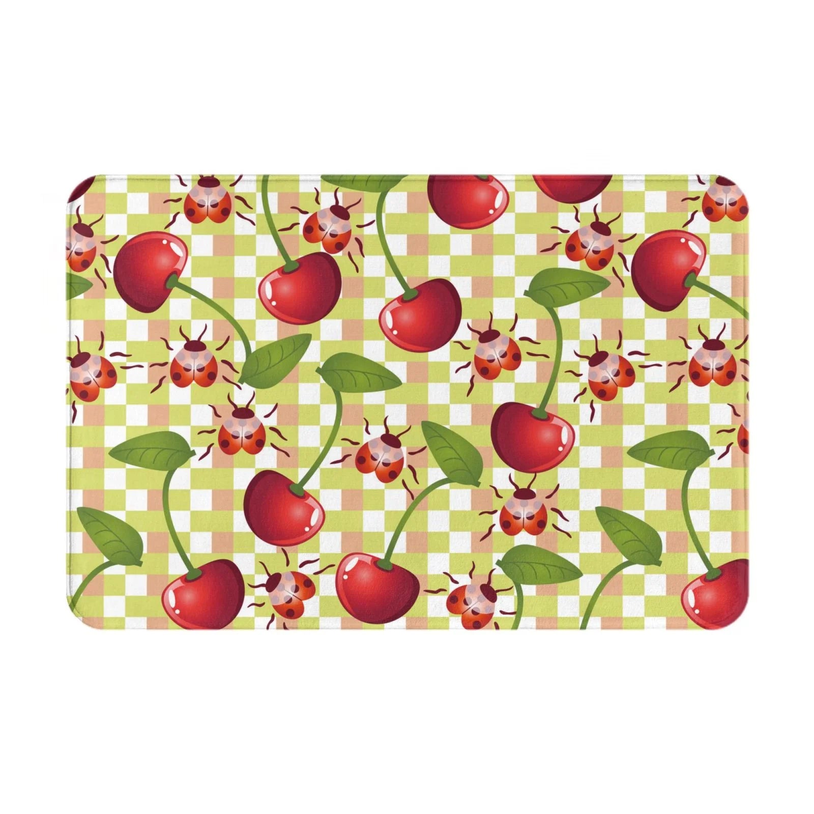 Bingfone Cherries And Ladybirds Door Mat 16X24 Front Entrance Non-Slip Low Profile Washable For Entryway