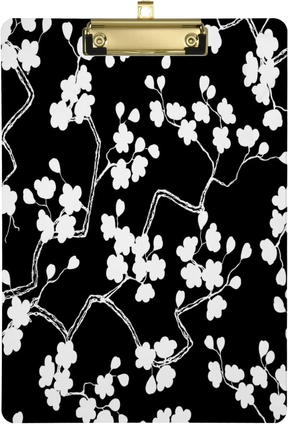 GZHJMY Cherry Blossom Flower Black White Acrylic Clipboard Letter Size 9 x 12.5 Decorative Clipboard with Low Profile Gold Metal Clip for Office School Student Women Whiteboard Clipboards