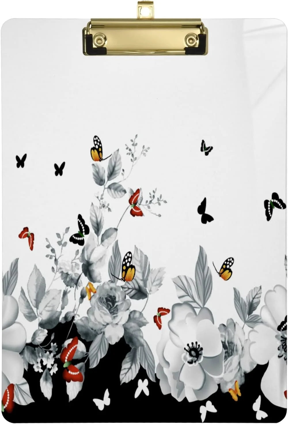 Wellsay Chinese Butterfly Cherry Blossom Acrylic Clipboard Letter Size 9 x 12.5 Decorative Clipboard with Low Profile Gold Metal Clip for Office School Student Women
