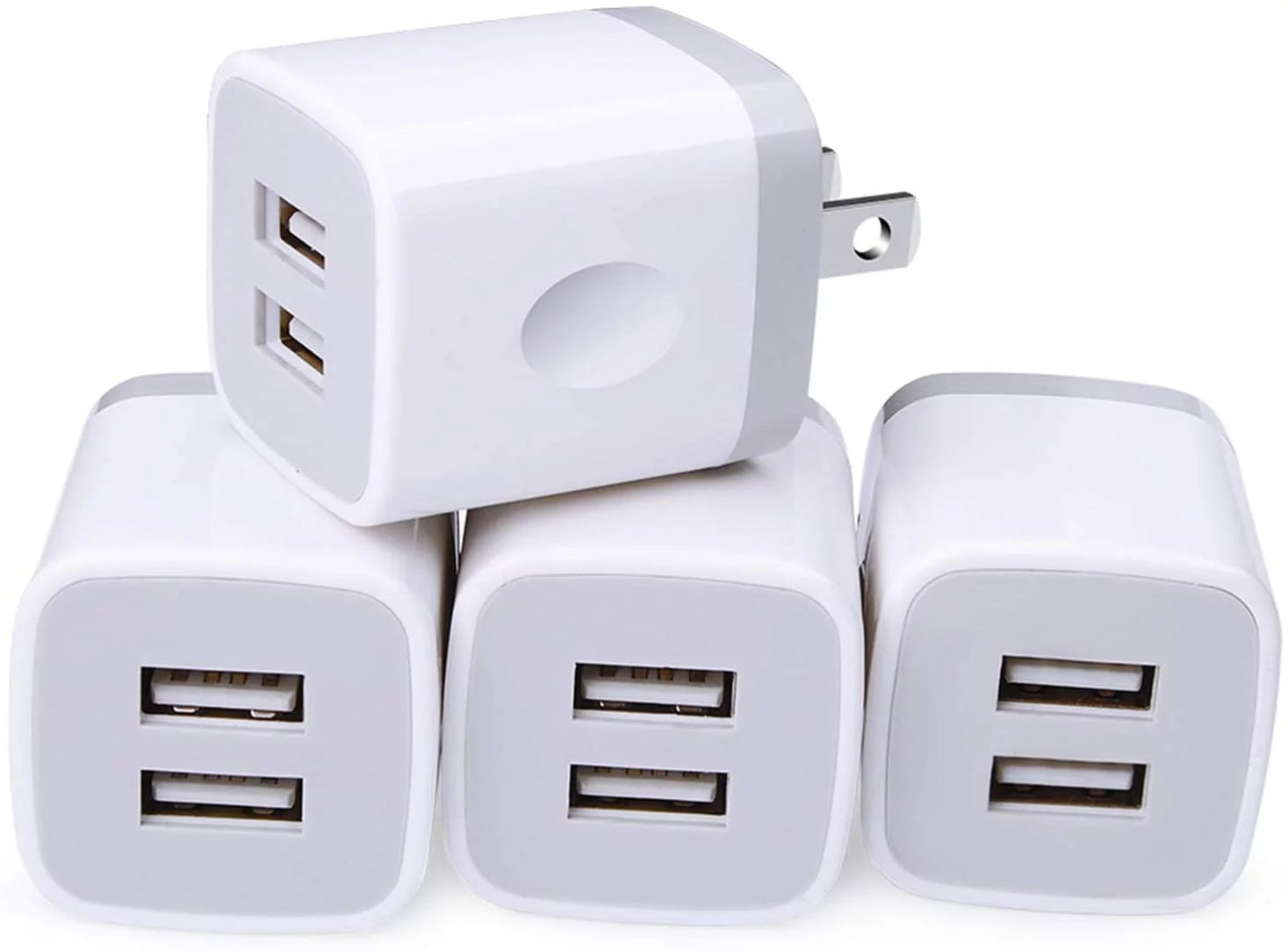 USB Cube Wall Charger, 2 Port Charging Box 4Pack 2.1A/5V Home Travel Plug USB Power Adapter Charging Station Base for iPhone 11 Pro Max XR XS X Plus, iPad, iPod,Samsung White