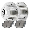 AutoShack Rear Drilled Slotted Brake Rotors Silver and Performance Ceramic Pads Kit Driver and Passenger Side Replacement for 2007-2011 Toyota Camry 2008-2012 Avalon 2007-2012 Lexus ES350 2.4L V6 FWD