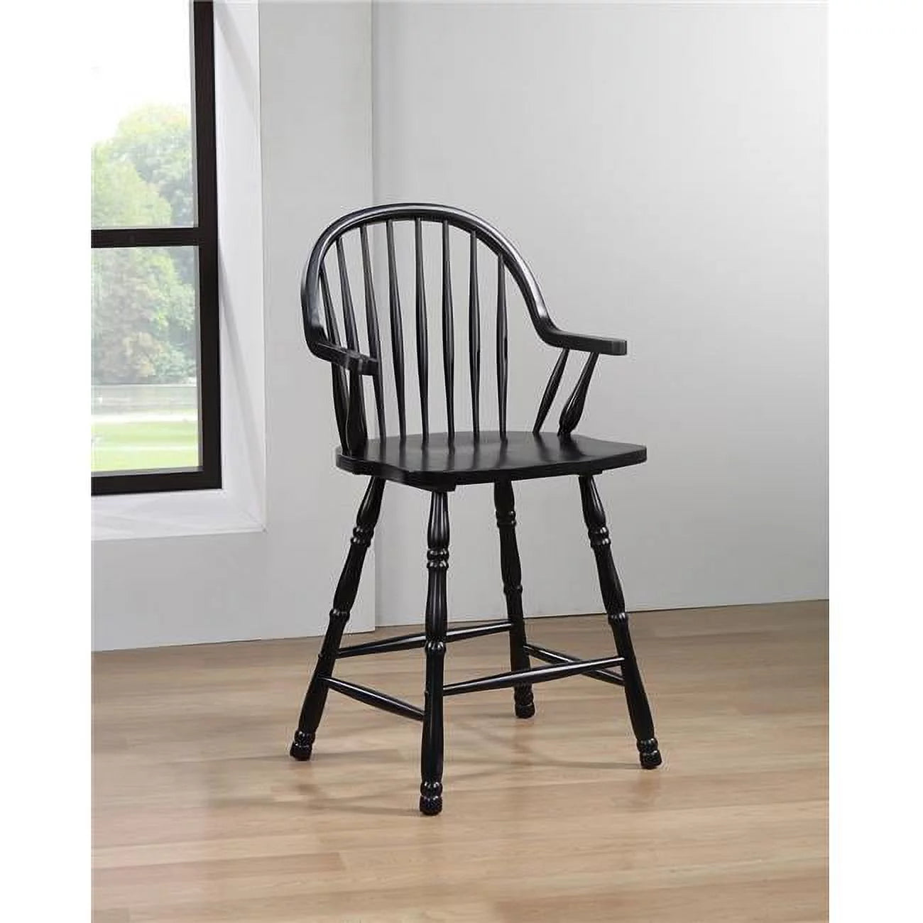 Sunset Trading 41 x 23.5 x 21 in. Black Cherry Selections Counter Height Windsor Arm Stool Antique Black - Set of 2