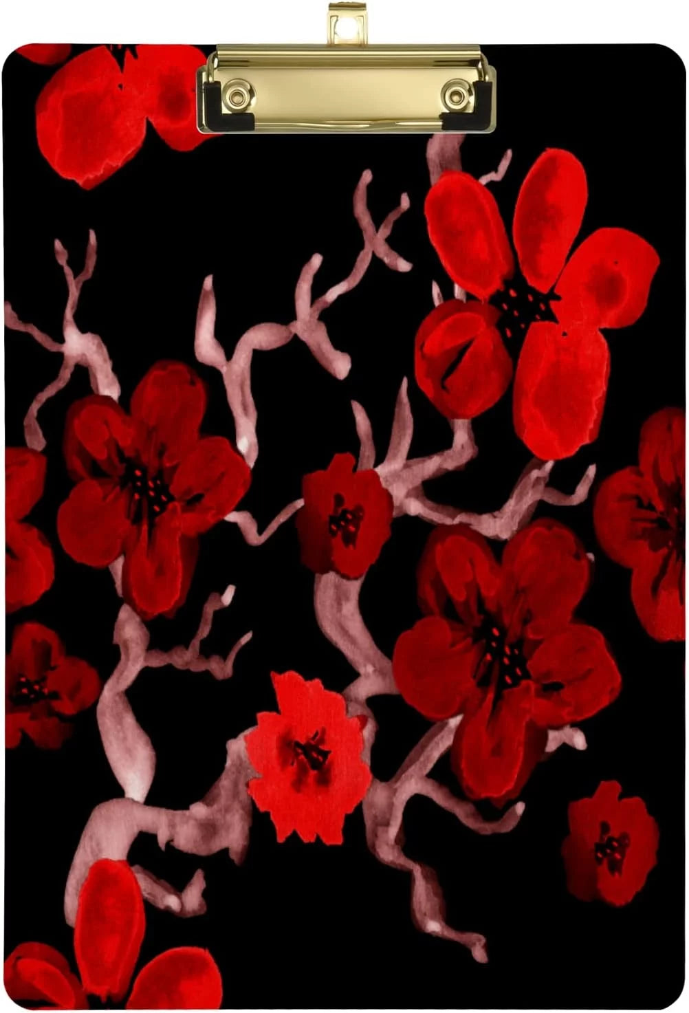 FMSHPON Cherry Blossom Red Flower Floral Stylish Clipboard Hardboard Wood Nursing Clip Board and Pull for Standard A4 Letter 13x9 inches