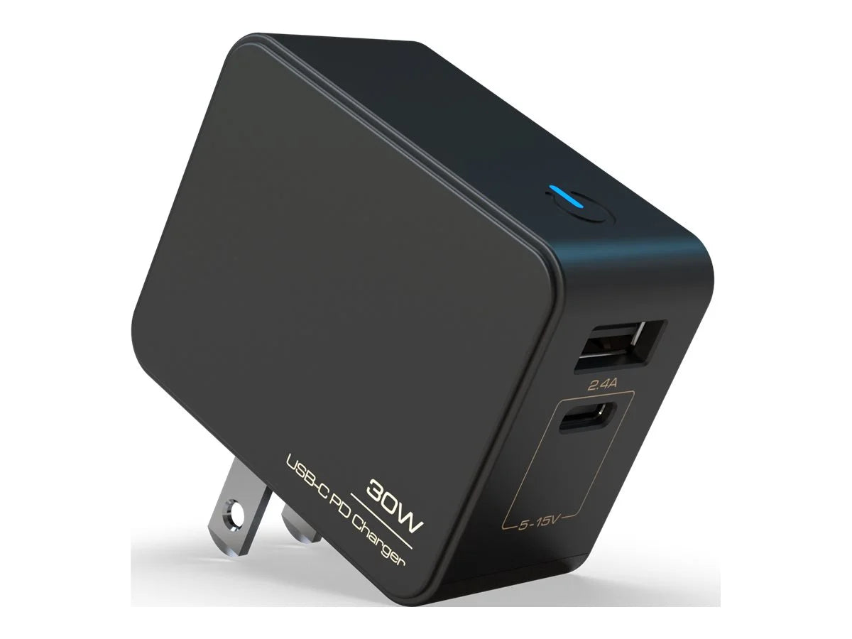 Creative - Power adapter - 30 Watt - 3 A - PD 3.0, QC 3.0 - 2 output connectors (USB, 24 pin USB-C) - black