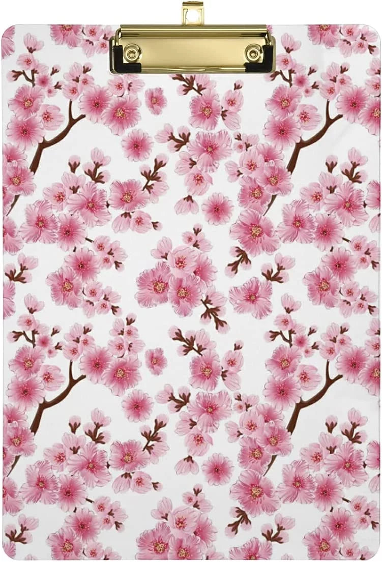 KXMDXA Cherry Blossom Pink Clipboard Hardboard Wood Nursing Clip Board and Pull for Standard A4 Letter 13x9 inches