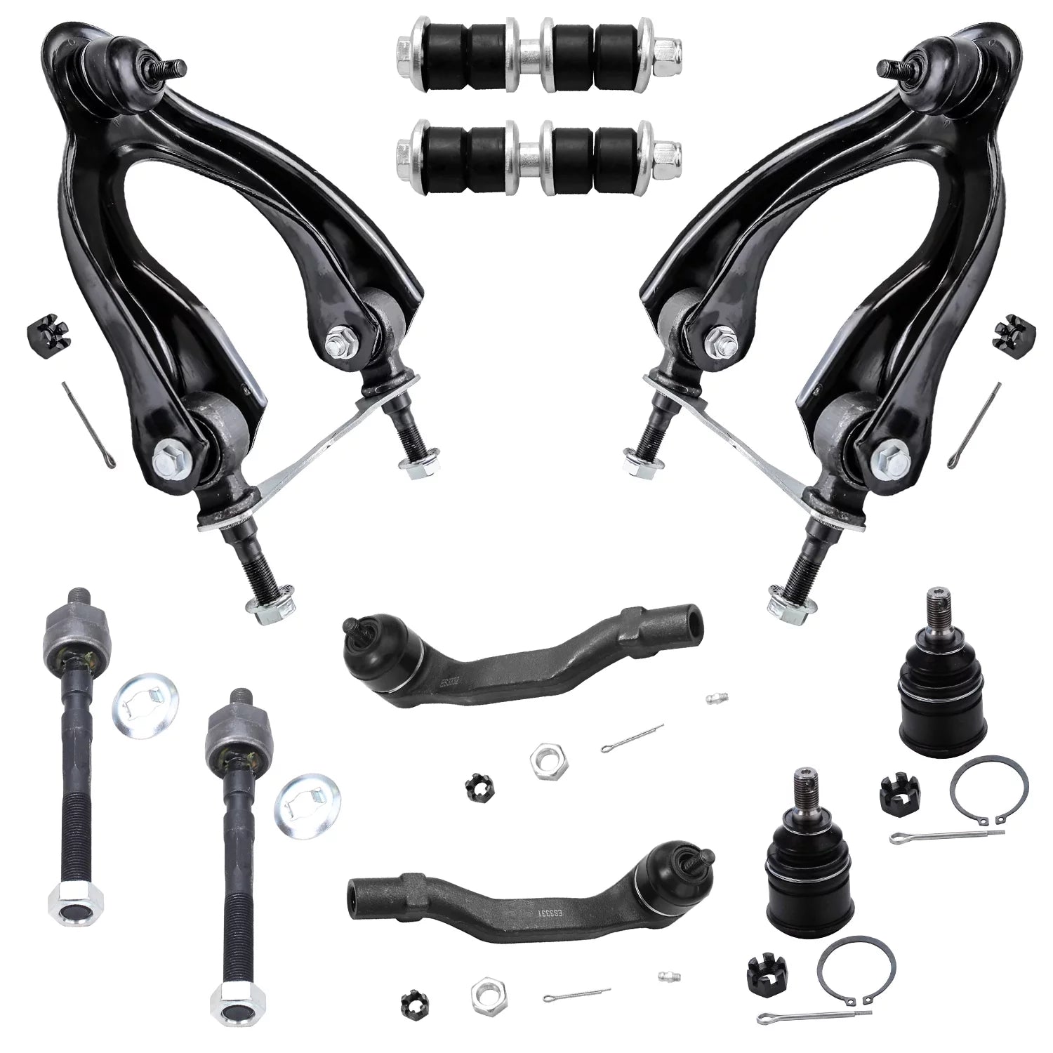 Detroit Axle - New 10-Piece Complete Front Upper Control Arms, Inner & Outer Tie Rods, Sway Bar Links and Ball Joints - For 1994-2001 Acura Integra - 92-95 Honda Civic No Si - [93-97 Civic Del Sol]