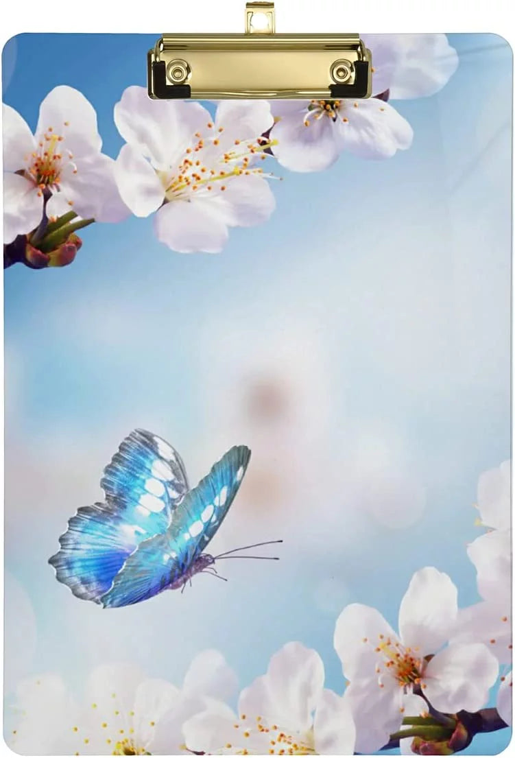 FMSHPON Cherry Blossoms Blurred Clipboard Hardboard Wood Nursing Clip Board and Pull for Standard A4 Letter 13x9 inches
