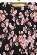 Wellsay Pink Cherry Blossom Flower Floral Stylish Acrylic Clipboard Letter Size 9 x 12.5 Decorative Clipboard with Low Profile Silver Metal Clip for Office School Student Women
