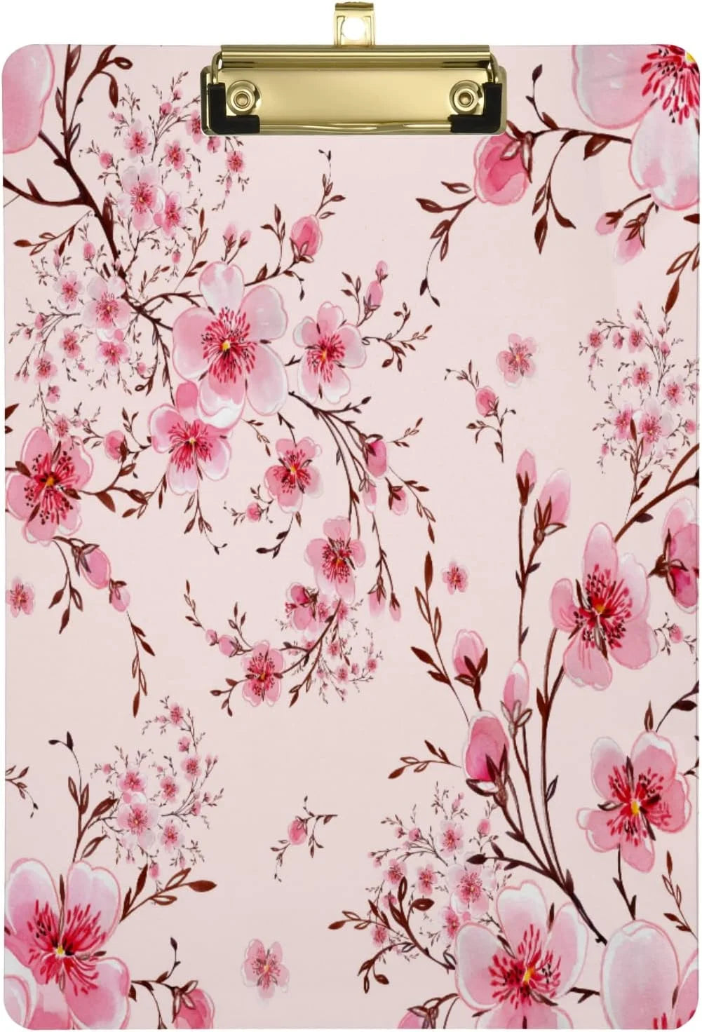 Wellsay Pink Cherry Blossom Flower Floral Spring Stylish Acrylic Clipboard Letter Size 9 x 12.5 Decorative Clipboard with Low Profile Gold Metal Clip for Office School Student Women