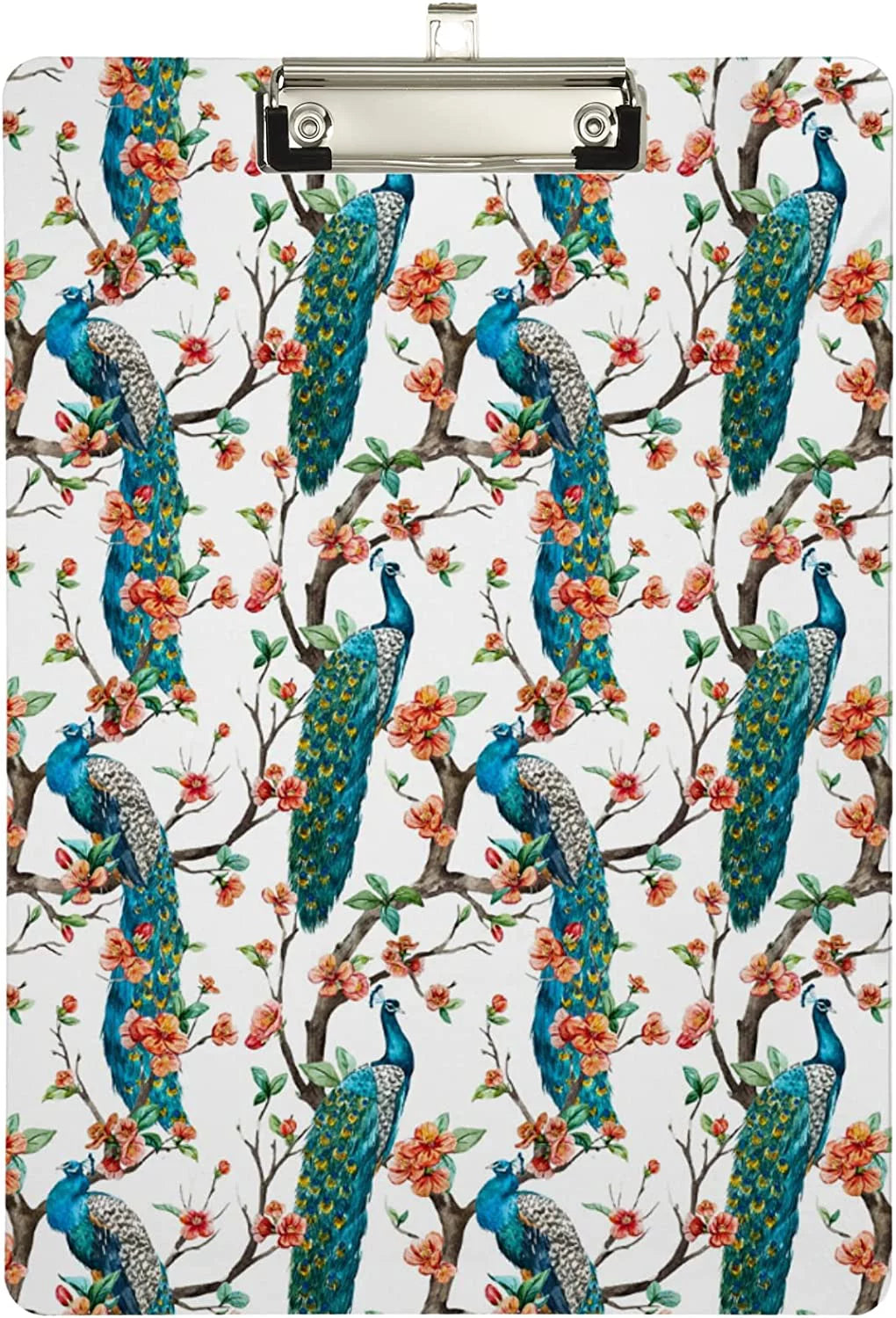 ZHANZZK Stylish Cherry Tree Peacocks Clipboard Hardboard Wood Nursing Clip Board and Pull for Standard A4 Letter 13x9 inches