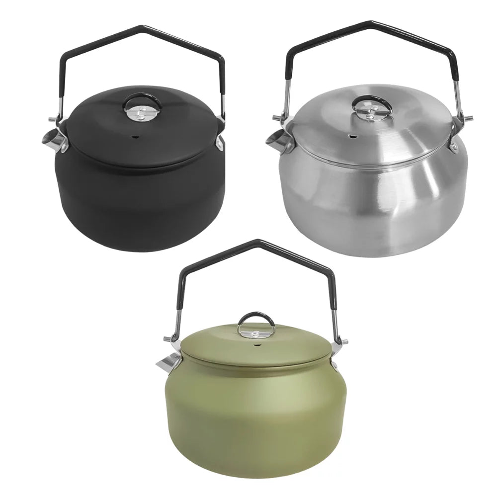 Aibecy Outdoor Stainless Steel Kettle Locking Handle Camping Hung Pot Portable Coffee Pot Tea Pot Picnic Cooker 1.1L Teapot Boiling Accessory