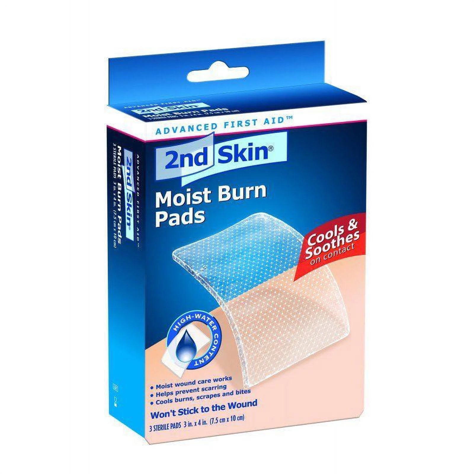 (3 Pads) - 2nd Skin Moist Burn 3 x 4 Pads - Cools burns - Advanced First Aid - MS-46330