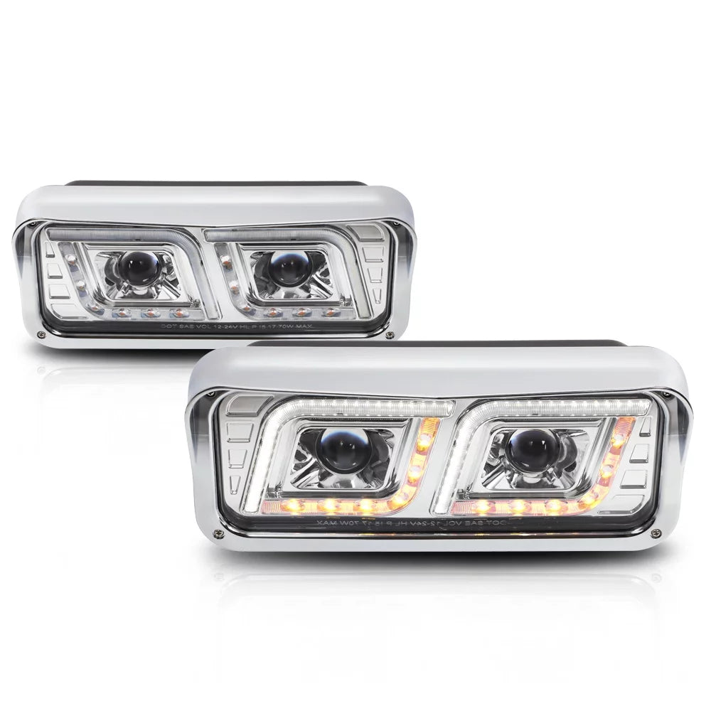 Chrome Projector Headlight[DUAL LED DRL]for 81-19 Kenworth T600A/W900 Peterbilt 82 83 84 85 86 87 88 89 90 91 92 93 94 95 96 97 98 99 00 01 02 03 04 05 06 07 08 09 10 11 12 13 14 15 16 17 18
