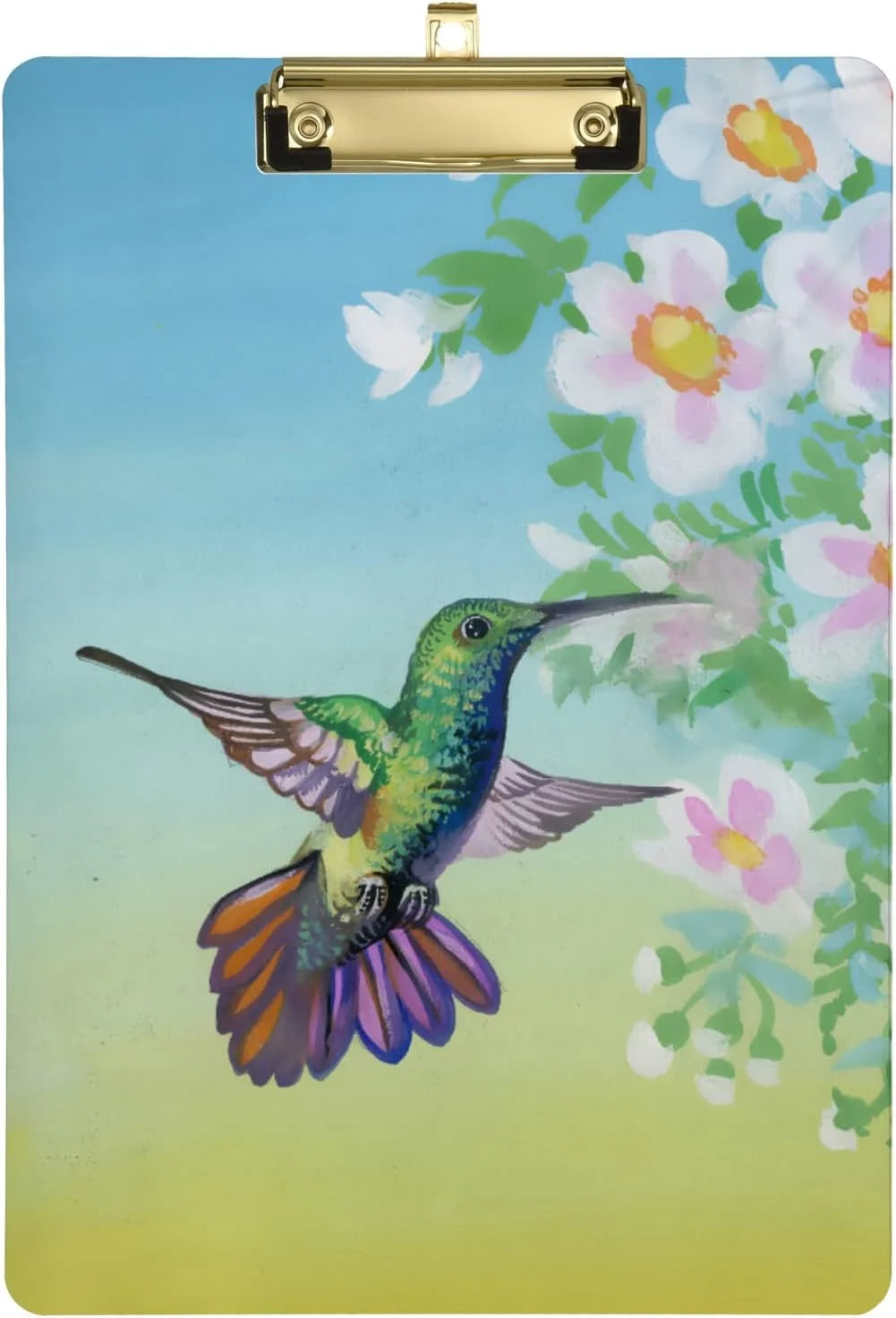 FMSHPON Hummingbird Bird Pink Cherry Blossom Flower Clipboard Hardboard Wood Nursing Clip Board and Pull for Standard A4 Letter 13x9 inches