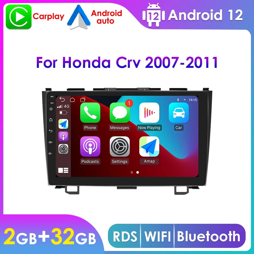 GPS Navigation Android 12 Wifi 2+32GB 9 Touch Screen Car Stereo Radio Head Unit Carplay Player For Honda CRV 2007-2011