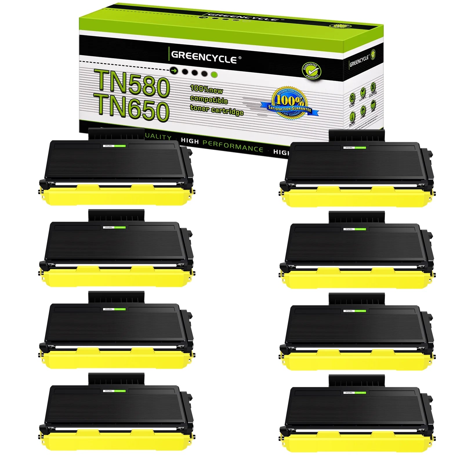 greencycle TN580 TN650 High yield Toner Cartridge Compatible for Brother TN580 TN650 TN620 to use with HL-5370DW HL-5250DN HL-5340D MFC-8860DN DCP-8060 DCP-8065DN Printer (Black, 8-Pack)