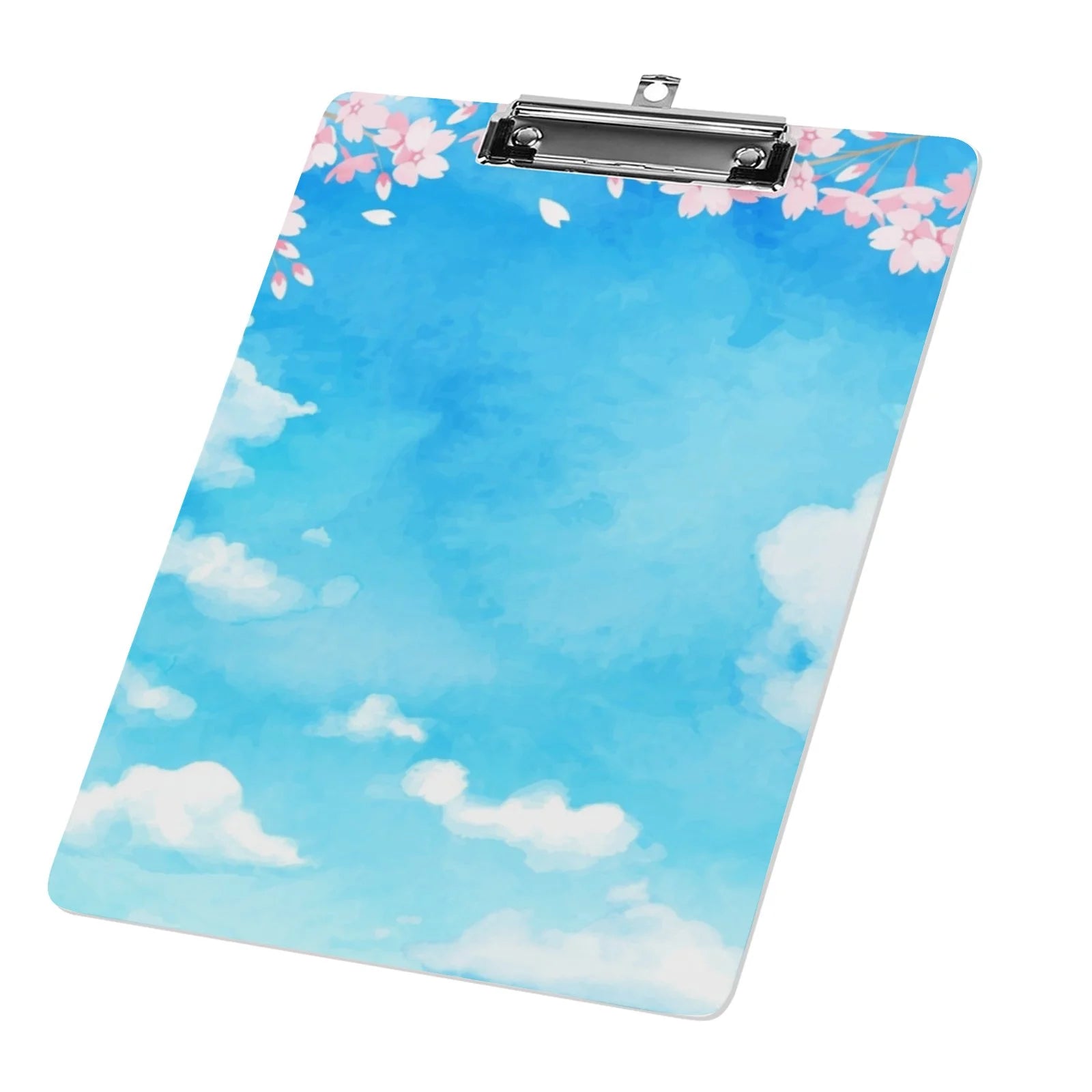 Hidove Acrylic Clipboard, Blue Sky and Cherry Blossoms Standard A4 Letter Size Clipboards with Silver Low Profile Clip, Art Decorative Clipboard 12 x 8 inches