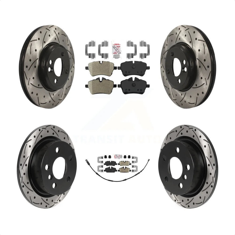 Transit Auto - Front Semi-Metallic Rear Ceramic Pads And Coated Drilled Slotted Disc Brake Rotors Kit For 2015 Mini Cooper 2.0L 1.5L With 294mm Diameter Rotor KDA-102494