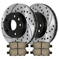 AutoShack Rear Drilled Slotted Brake Rotors Black and Performance Ceramic Pads Kit Driver and Passenger Side Replacement for Nissan 370Z 350Z INFINITI QX50 G35 M35 EX35 Q40 G25 M45 EX37 2011-2013 G37