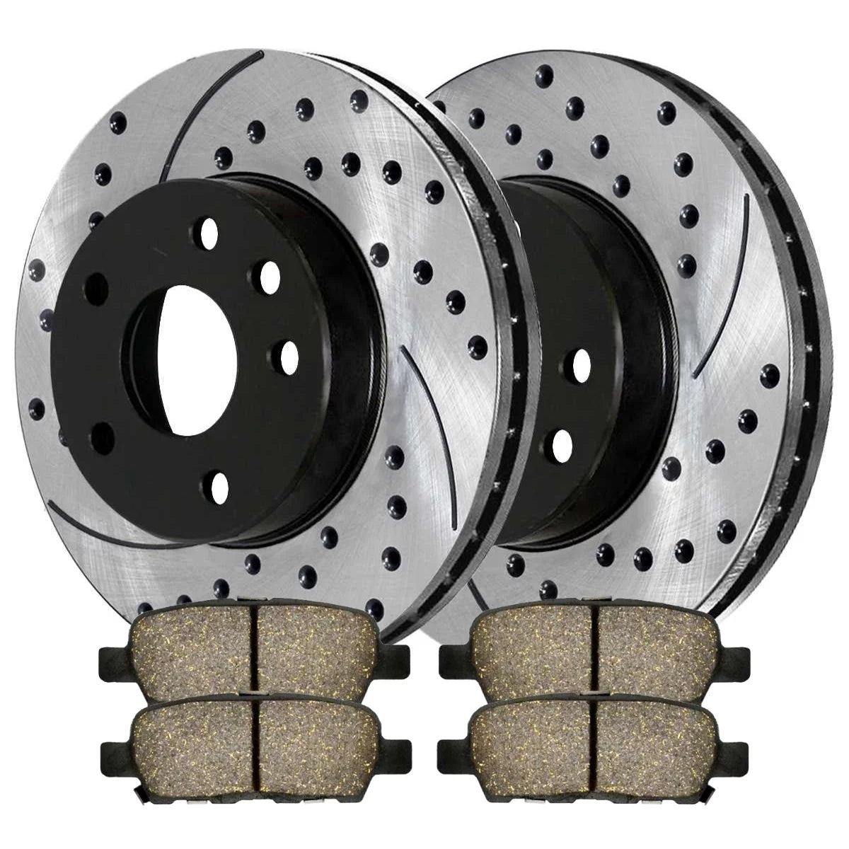 AutoShack Rear Drilled Slotted Brake Rotors Black and Performance Ceramic Pads Kit Driver and Passenger Side Replacement for Nissan 370Z 350Z INFINITI QX50 G35 M35 EX35 Q40 G25 M45 EX37 2011-2013 G37
