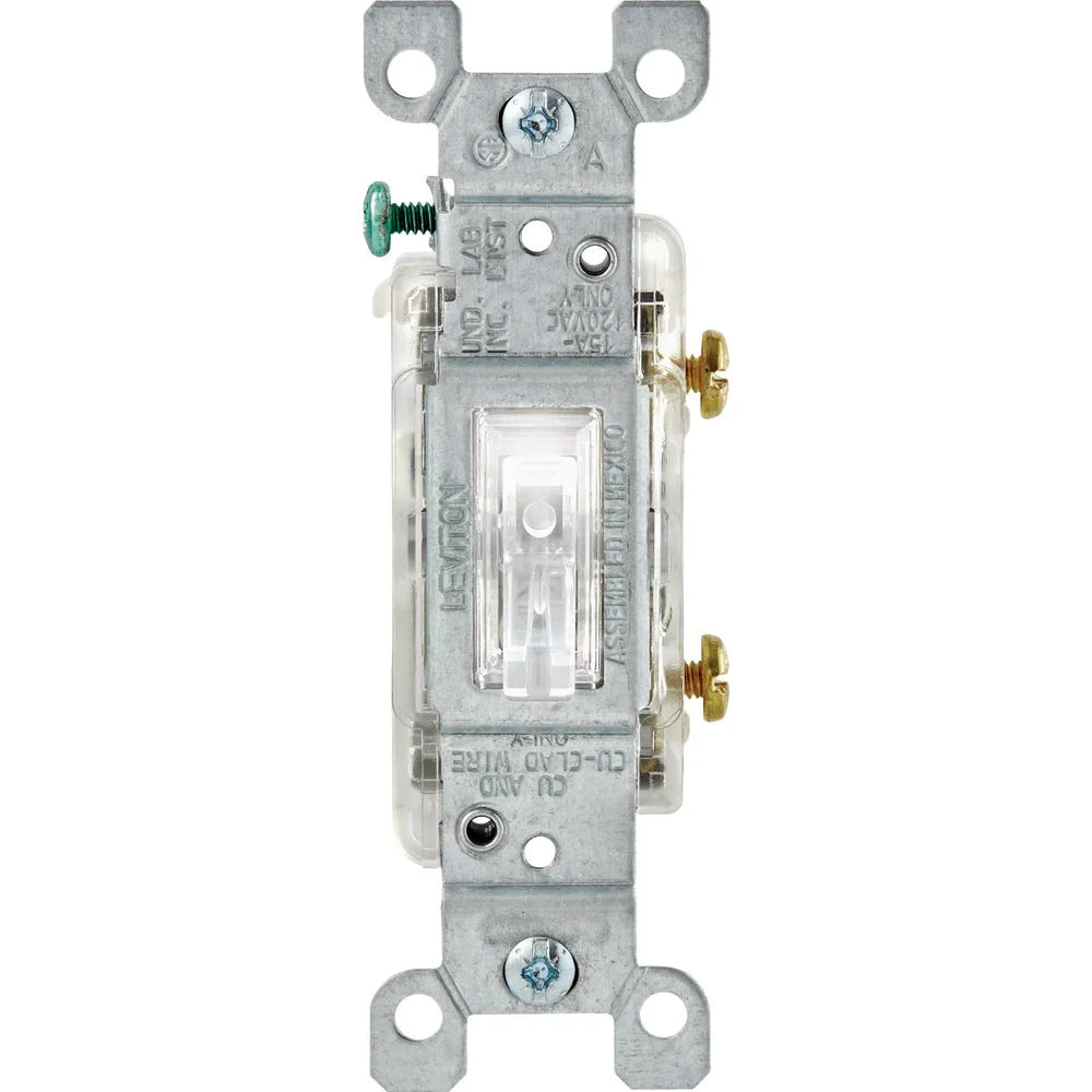 1PACK Leviton Residential Grade 15A Illuminated Toggle Single Pole Switch, Clear