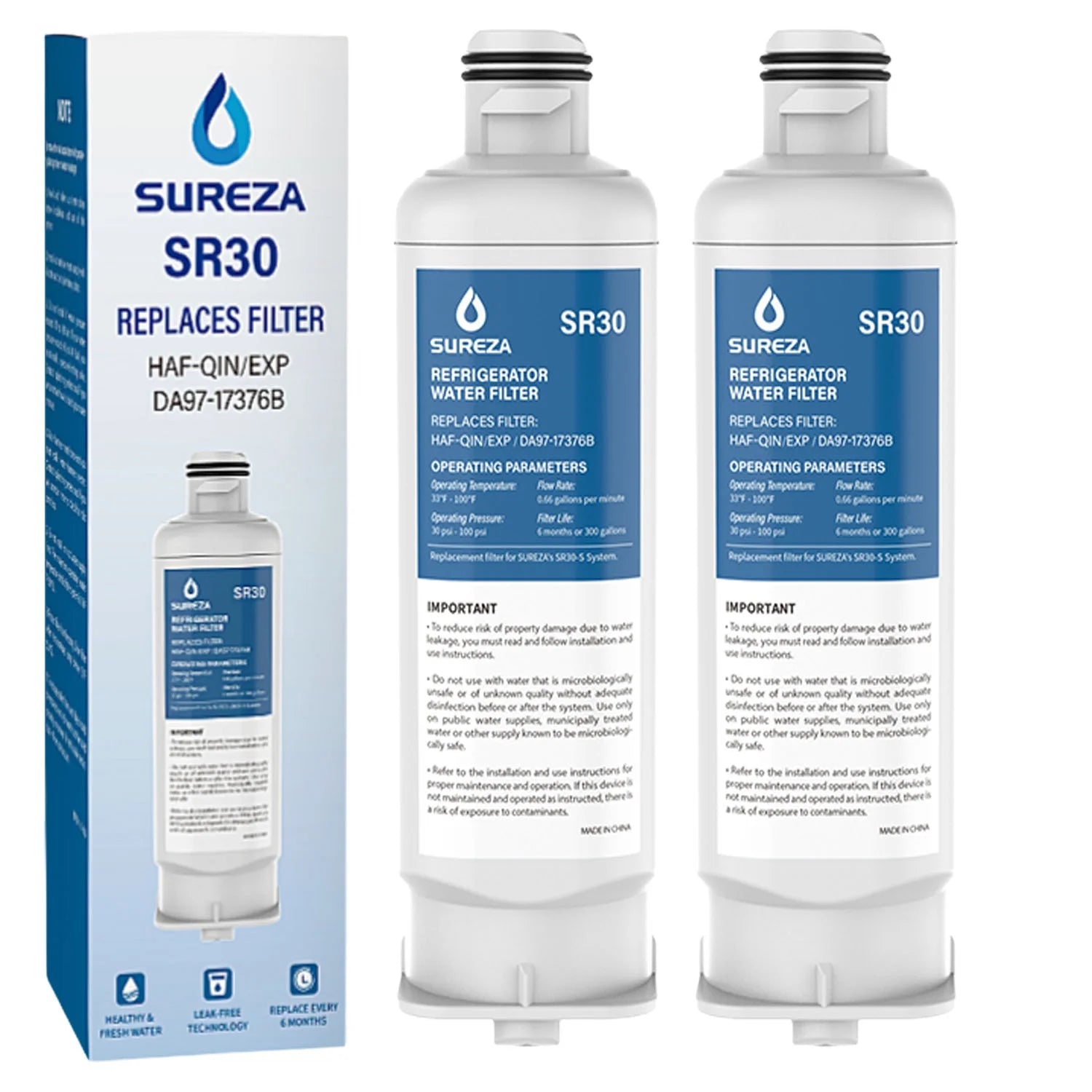 SUREZA Filters Replacement for DA97-17376B Water Filter,Compatible with Samsung HAF-QIN, HAF-QIN/EXP, DA97-08006C, RF23M8070SG, RF23M8070SR, RF23M8090SG, RF23M8570SR (2 Pack)