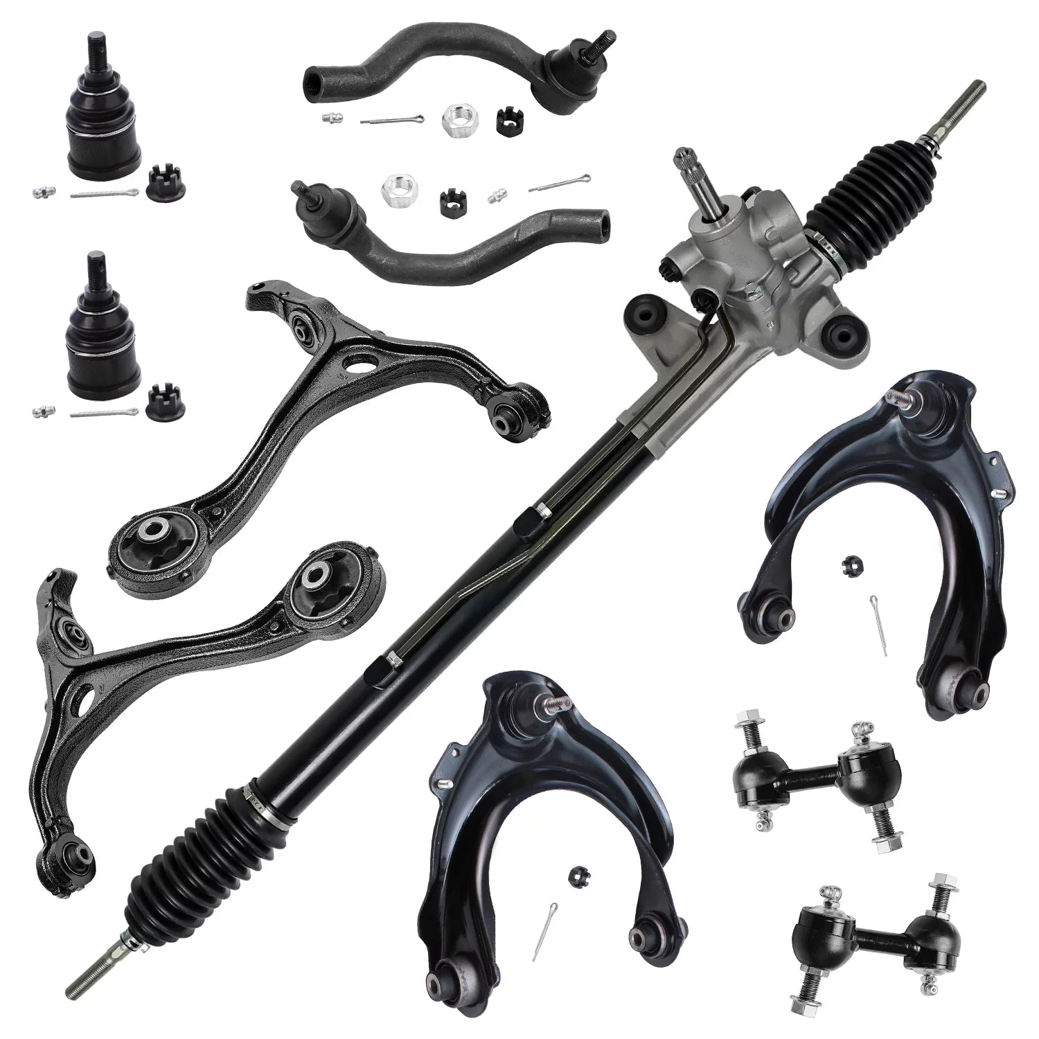 Detroit Axle - Power Steering Rack and Pinion Upper & Lower Control Arm Tie Rod Sway Bar Suspension Kit Replacement for 2004-2008 Acura TSX