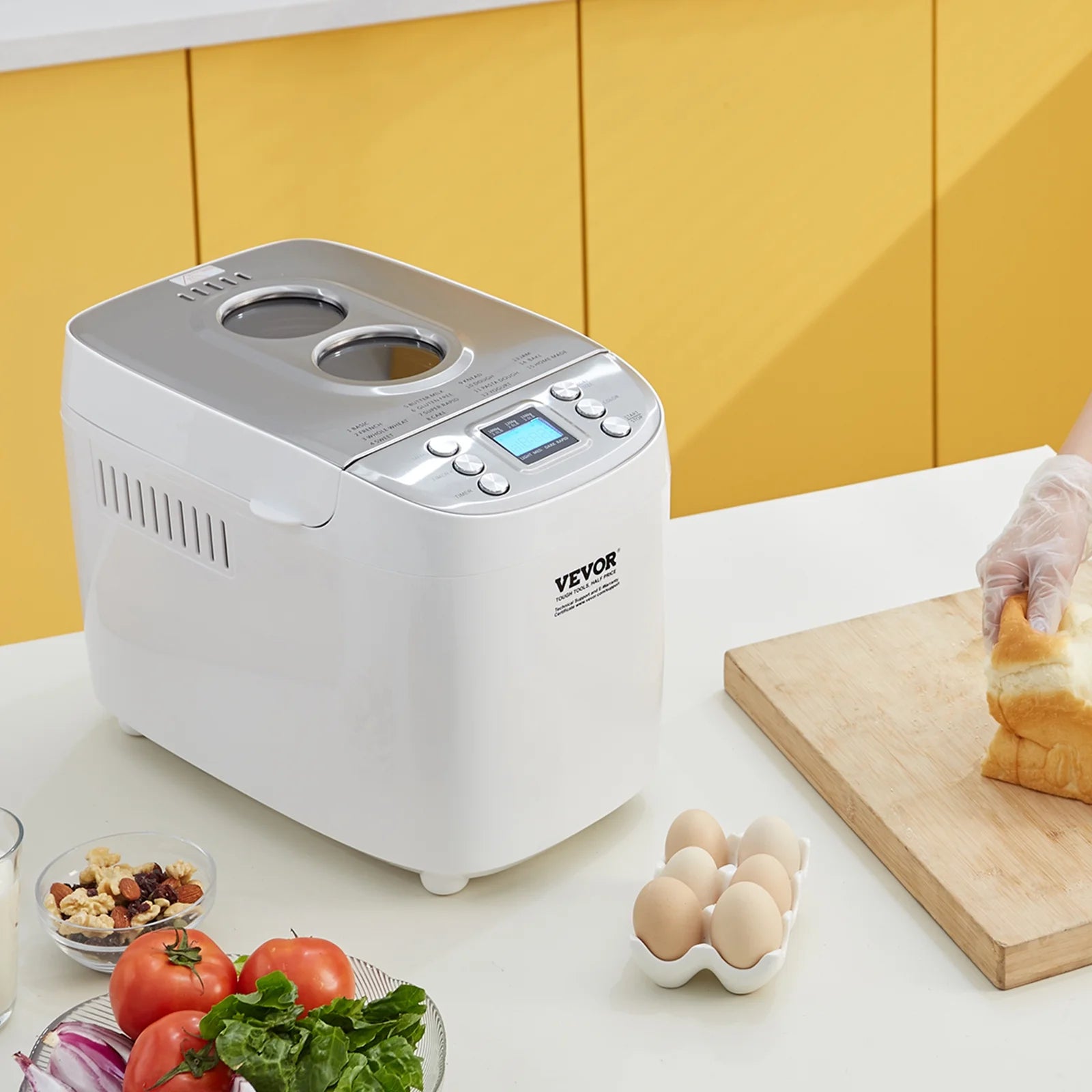 BENTISM 3LB 15-in-1 Bread Maker Automatic Compact Dough Machine Nonstick White